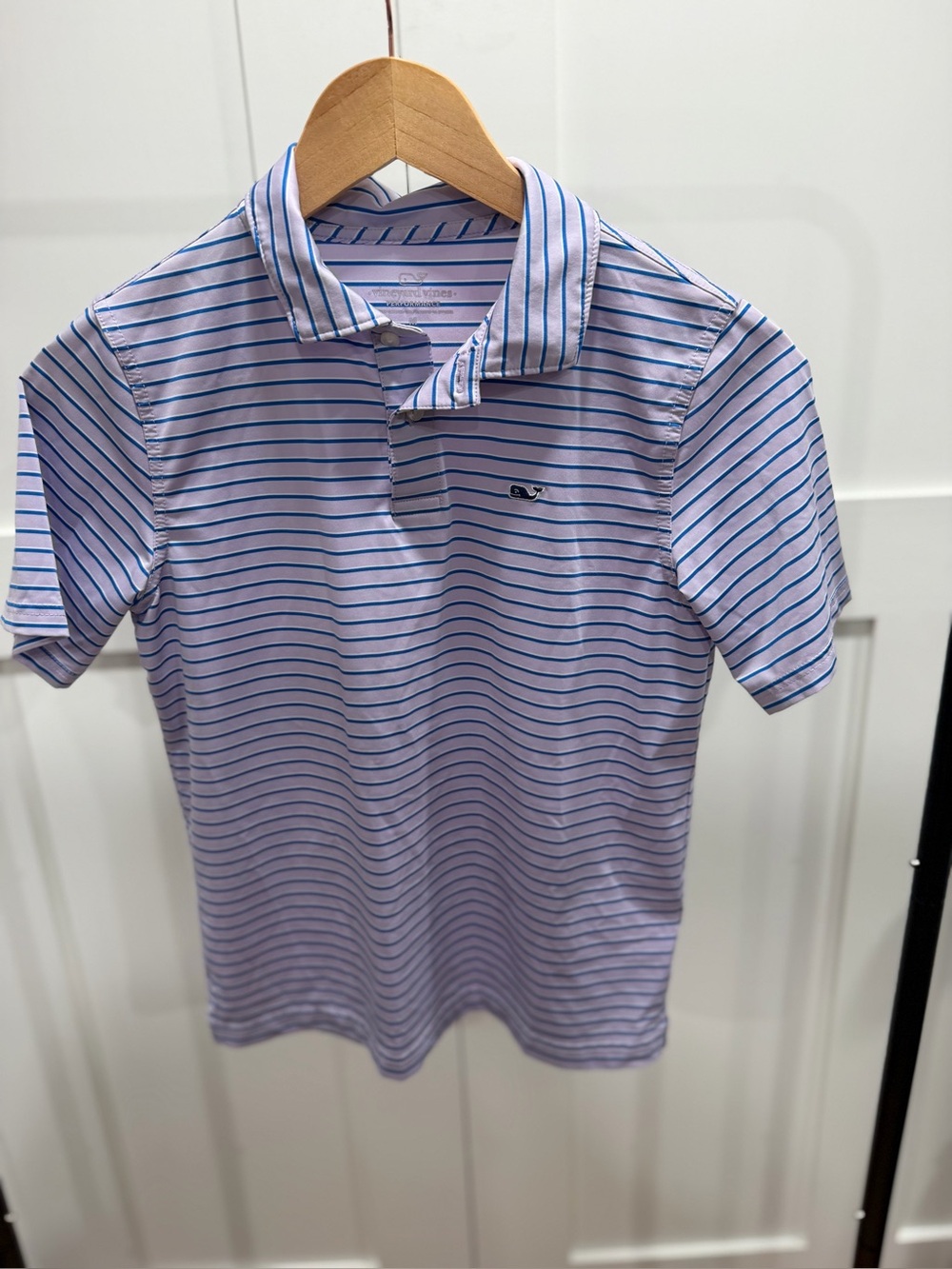 Vineyard Vines Boy’s Lavender Performance Polo with Blue Stripes